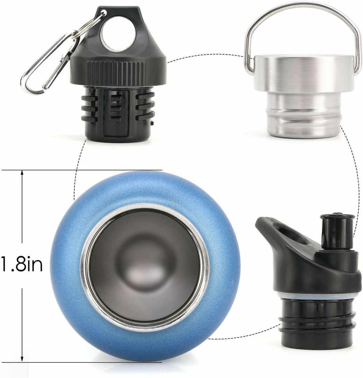 Replacement Stainless Steel & Bite Valve Lids for Hydro Flask Standard Mouth Water Bottle Set