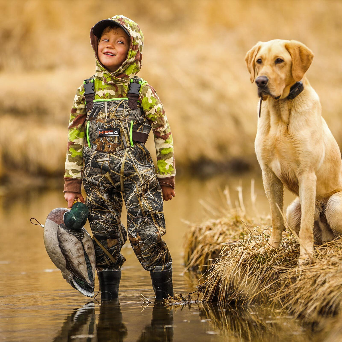 Kids Neoprene Waders with Boot Foot - Waterproof Hunting & Fishing Chest Waders for Toddlers