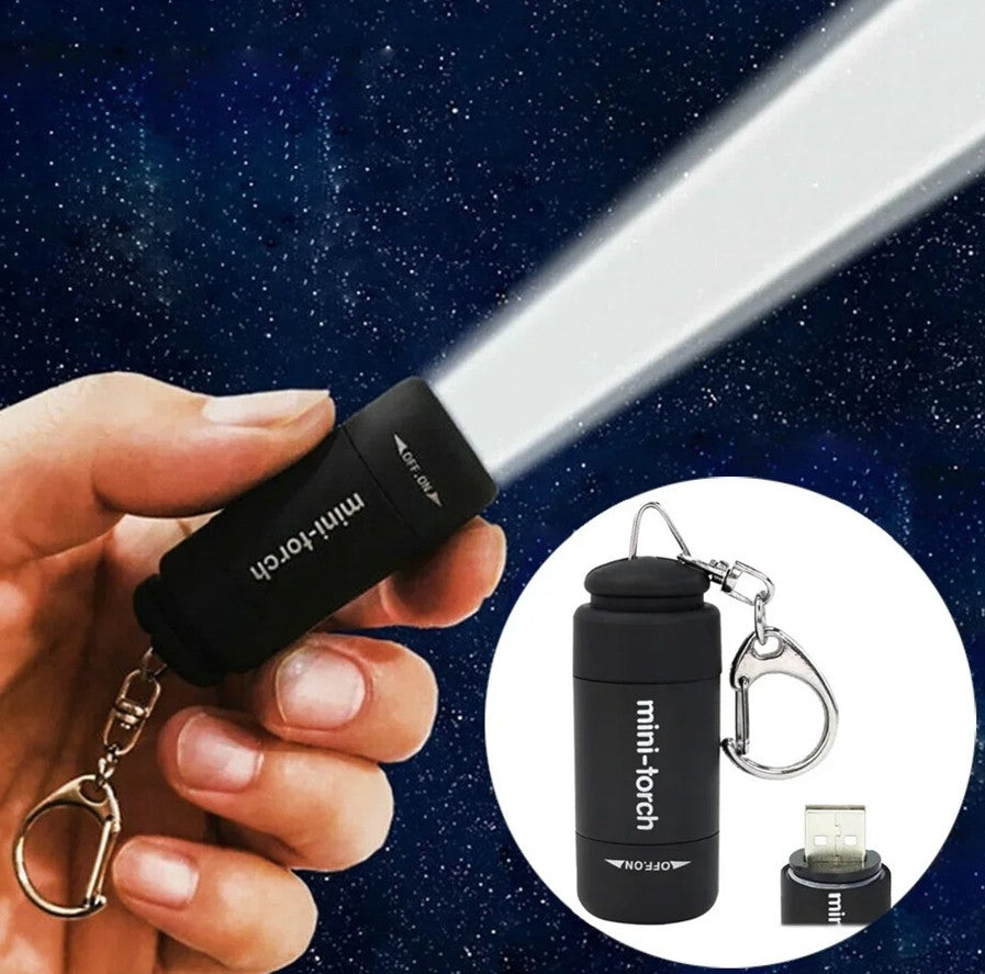 USB Rechargeable Mini LED Keychain Flashlight Waterproof Outdoor Torch