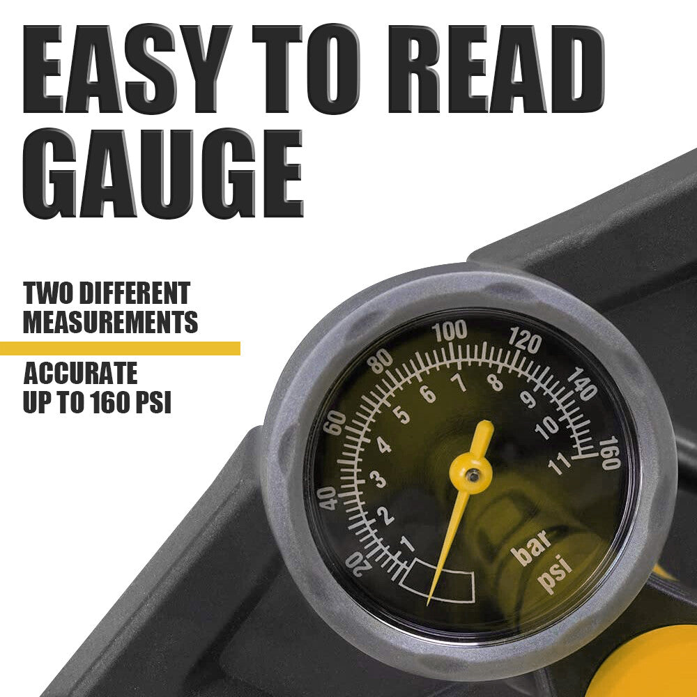 Bike Floor Pump with Gauge 160 PSI for Presta Schrader Dunlop Valves