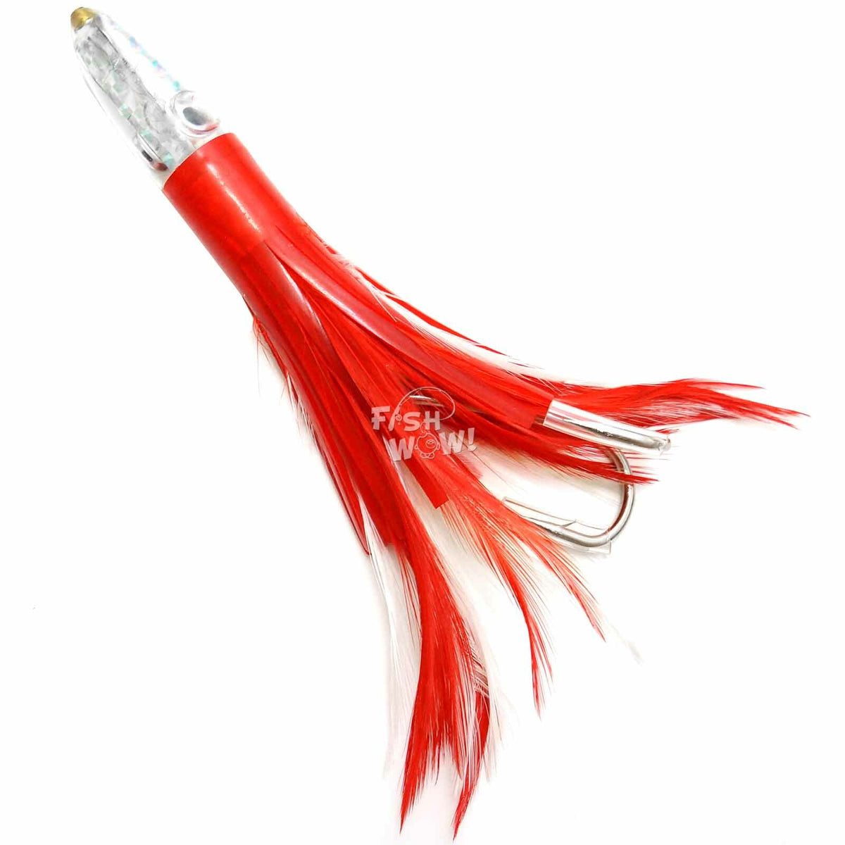 6-Inch Saltwater Tuna Feather Lure Double Hook Rigged Fishing Bait Set - Red & Blue
