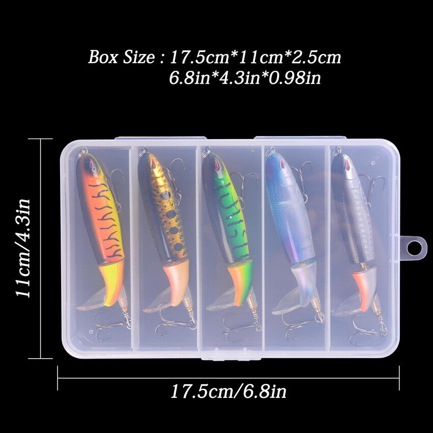 5pcs Topwater Fishing Lure Set Pencil Baits with Rotating Tails for Freshwater