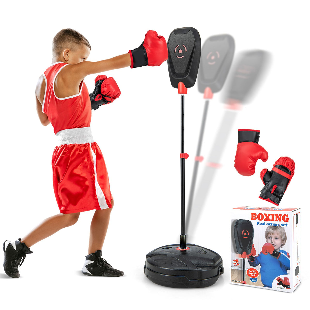 Kids Punching Bag Set with Adjustable Height & Anti-Tip Base