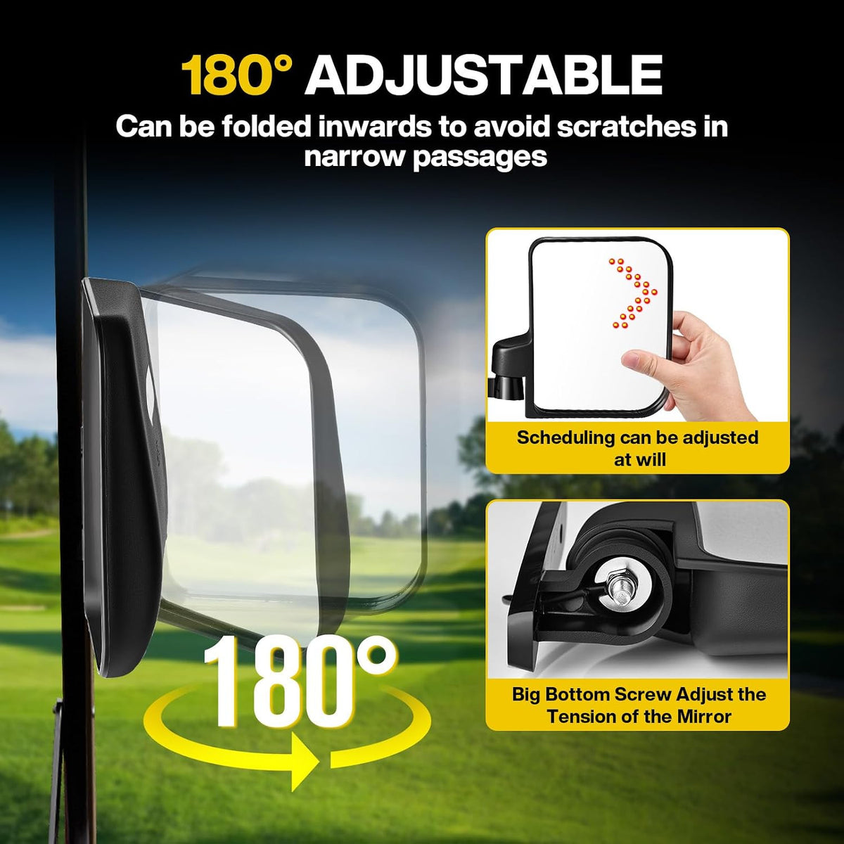Universal Golf Cart Rear View Mirrors with Turn Signal Lights, Folding Side Mirrors for Club Car EZGO Yamaha Kandi