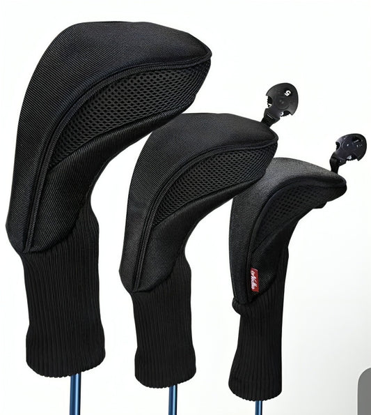 Golf Club Head Covers Set 3 Pieces Interchangeable Tags Universal Fit Durable
