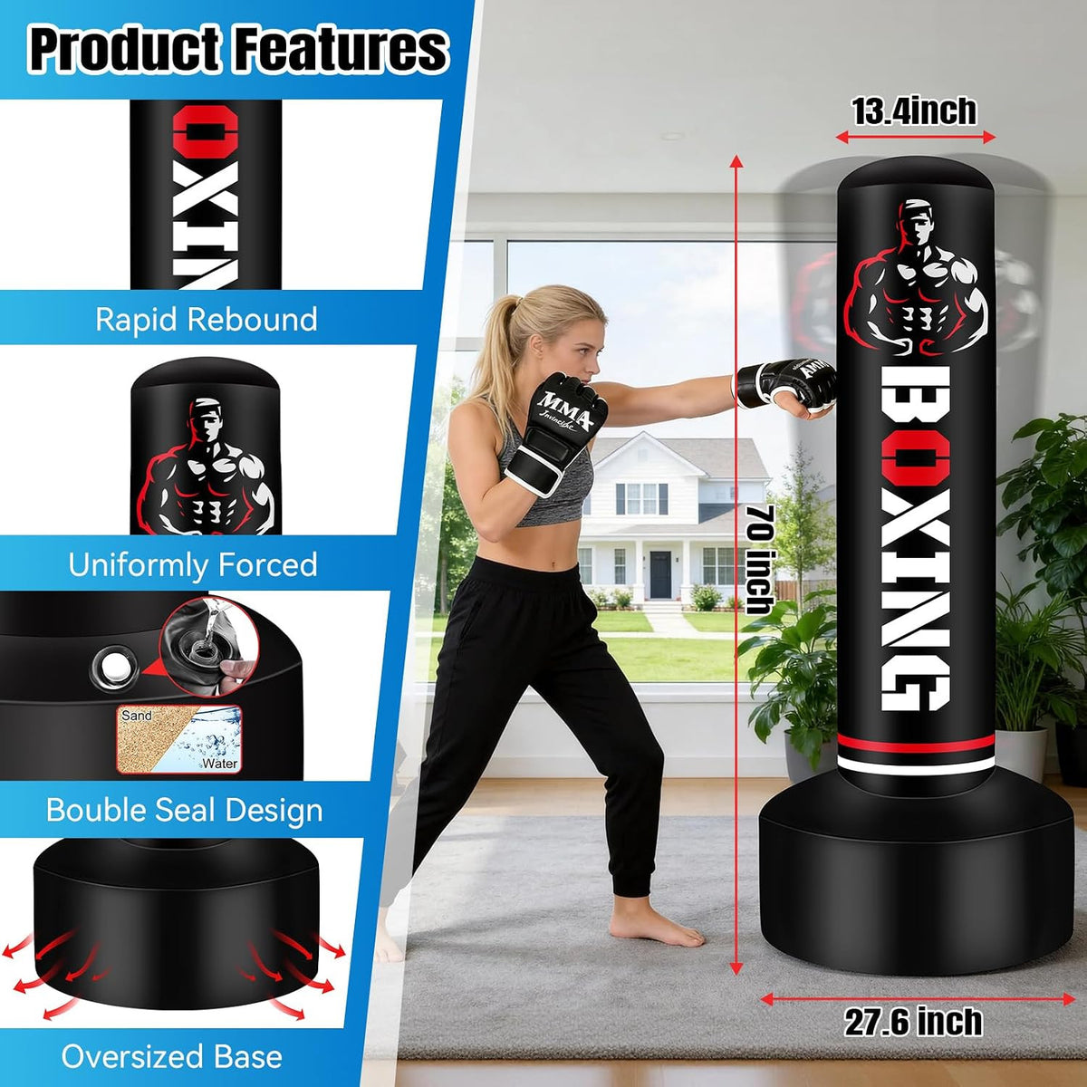 Upgraded Freestanding Punching Bag for Adults, 70" Standing Punching Bag
