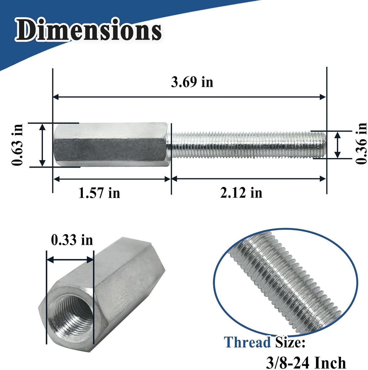 2 Pack Shock Extension for Vehicle Suspension - 3 Inch Length, 3/8-24 Thread