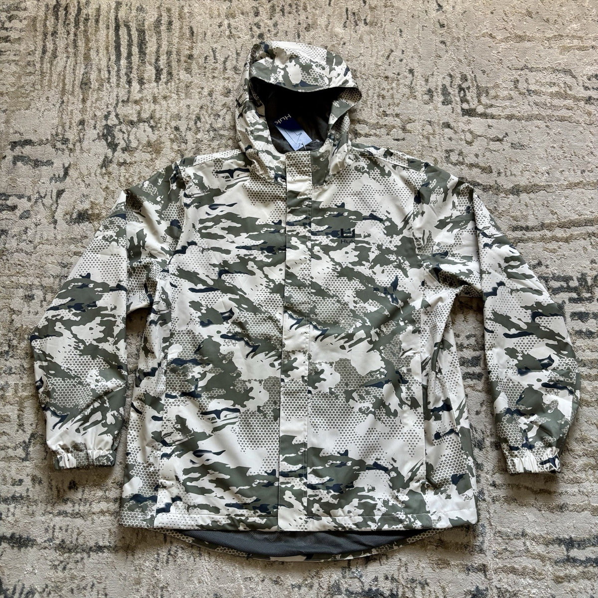 Men's Waterproof Rain Jacket with Breathable Mesh Lining - Moss Camo, Windproof, Small