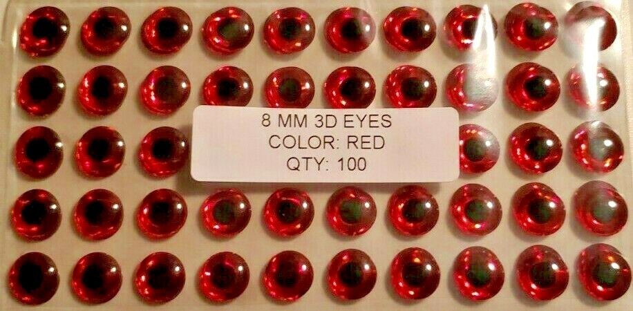 Holographic Red Fish Eyes 8mm for Fly Tying, Lures & Crafts - 100 Pack