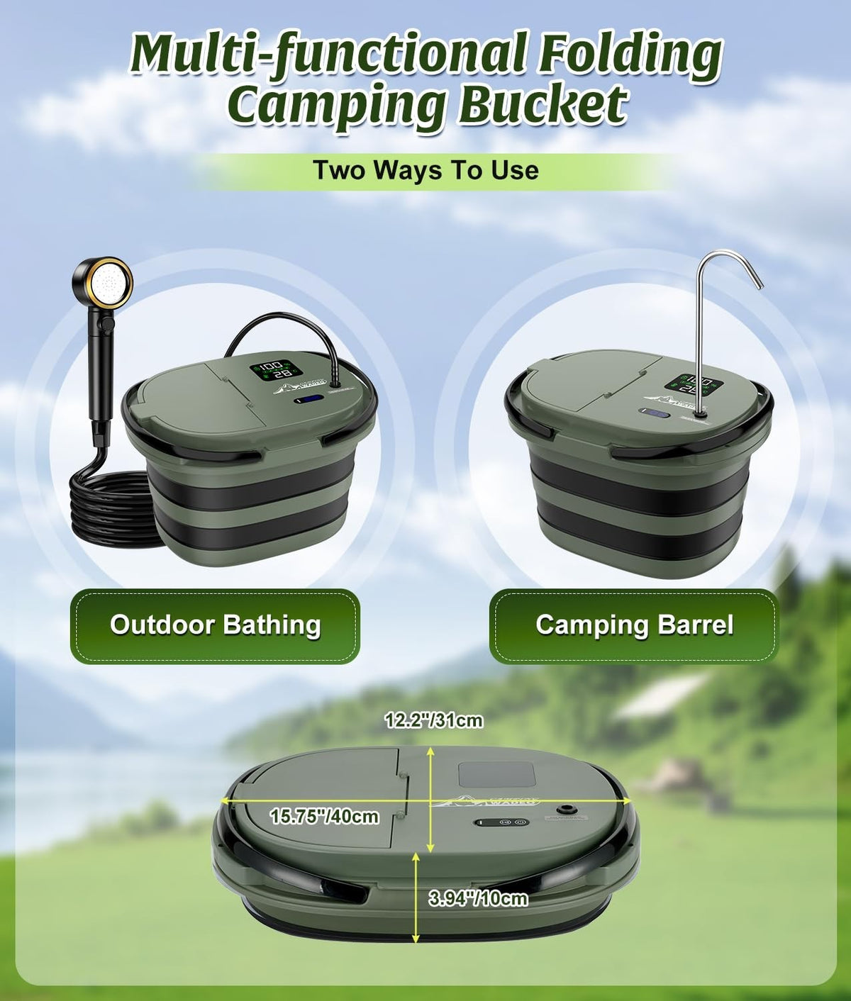 Portable Camping Shower with 20L Water Bucket, 5-Speed Pump & LED Display