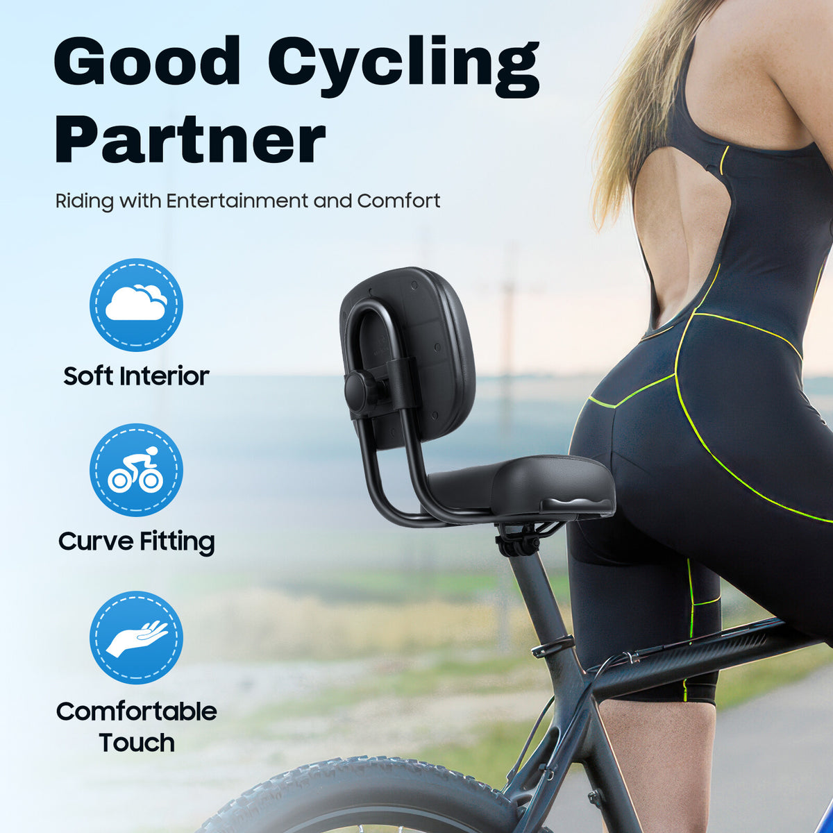 Universal Wide Bicycle & Tricycle Saddle Seat with Backrest - Black