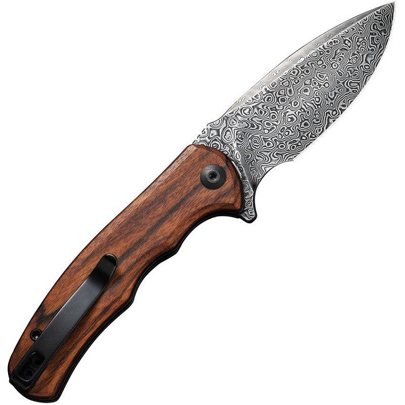 Mini Folding Knife with Damascus Blade and Wood Handle - 2.98 Inch Drop Point