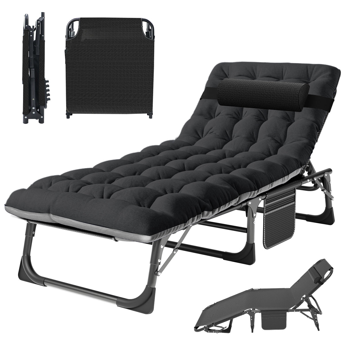 Adults Folding Camping Cot with Adjustable Headrest and Mattress