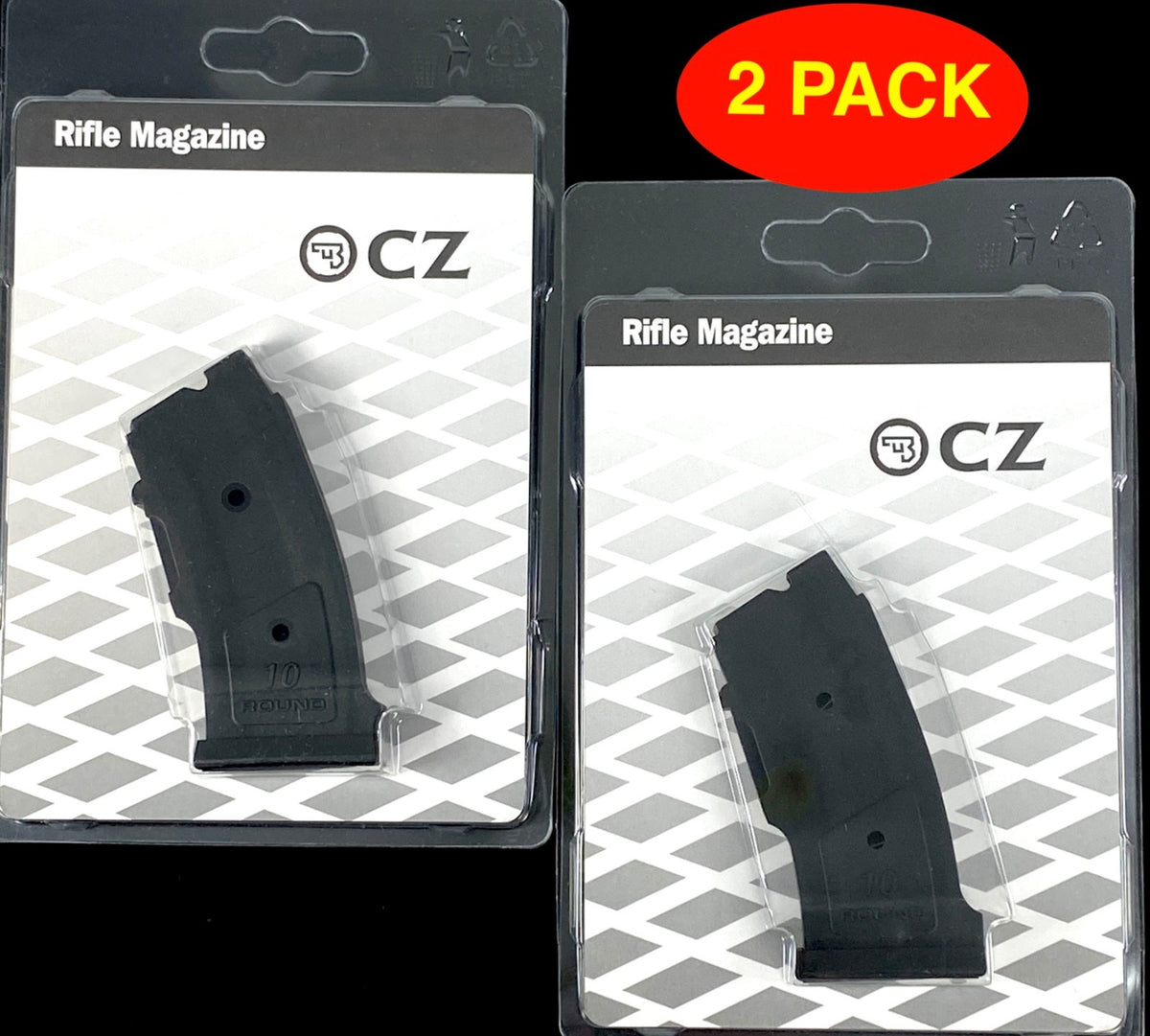 22 LR Polymer Magazine Set for CZ 457, 512, 513, 455, 453, 452 Rifles - 10 Rounds