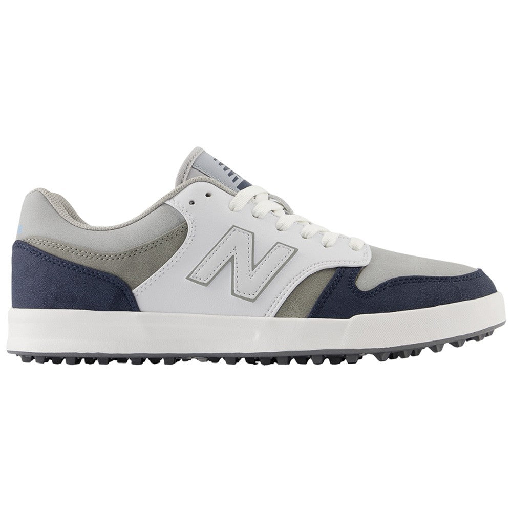 Men's Spikeless Golf Shoes White Navy Microfiber Leather Golf Sneakers