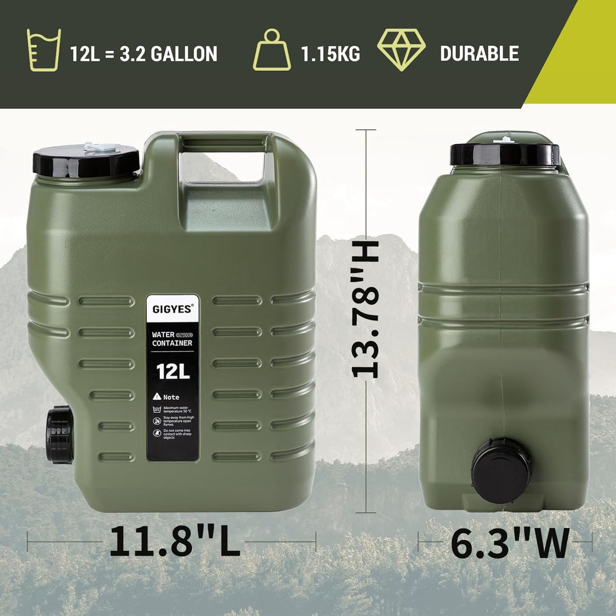 3.2-Gallon Portable Camping Water Jug with Spigot - Leak-Proof, Food Grade, Green