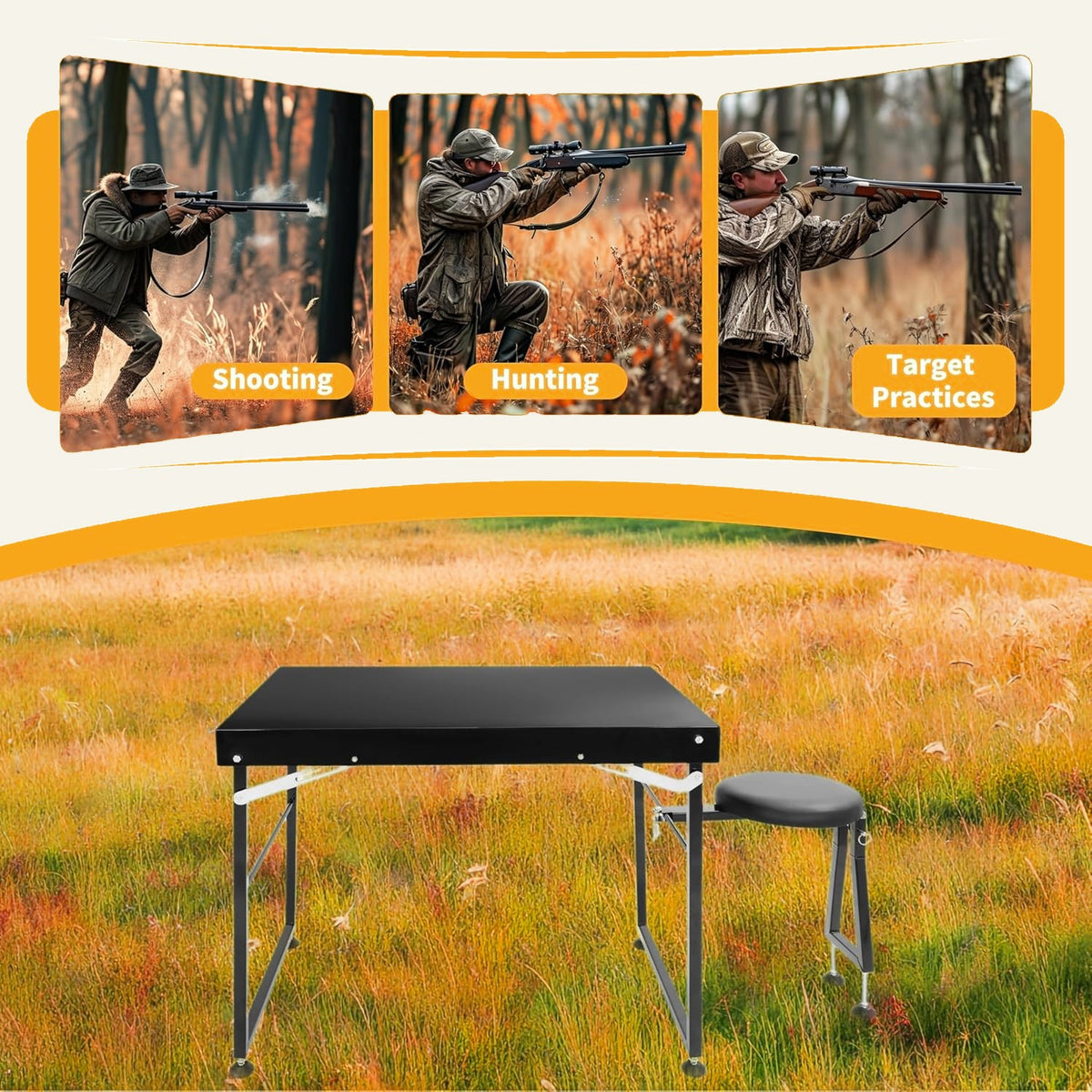 Heavy Duty Adjustable Shooting Table with Padded Seat and Foldable Design