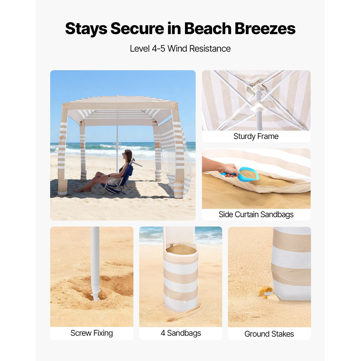 8x8 ft Beach Cabana Canopy with Sidewall - UPF 50+ Shade Shelter Tent