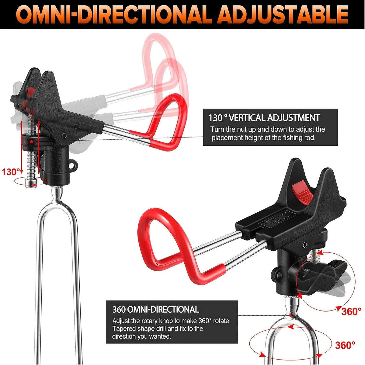2PCS Adjustable Fishing Rod Holders for Ground & Bank Fishing - 360° Rotation