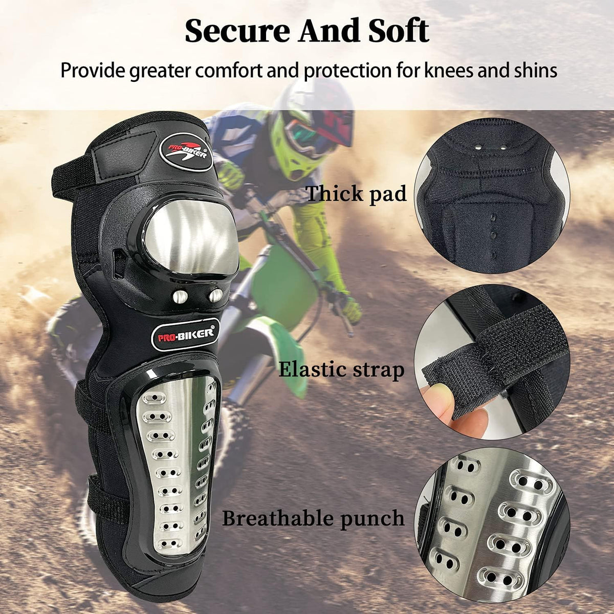Stainless Steel Motorcycle Knee & Elbow Guards Set - Protective Gear