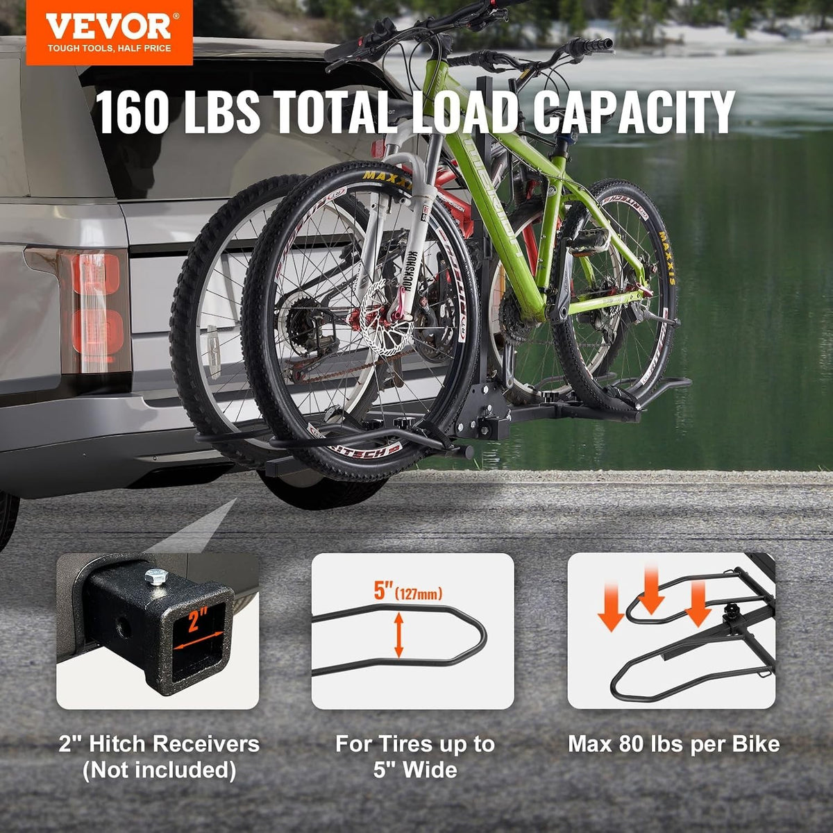 Heavy Duty Folding Bike Rack Carrier with Lock for Vehicles and Trucks