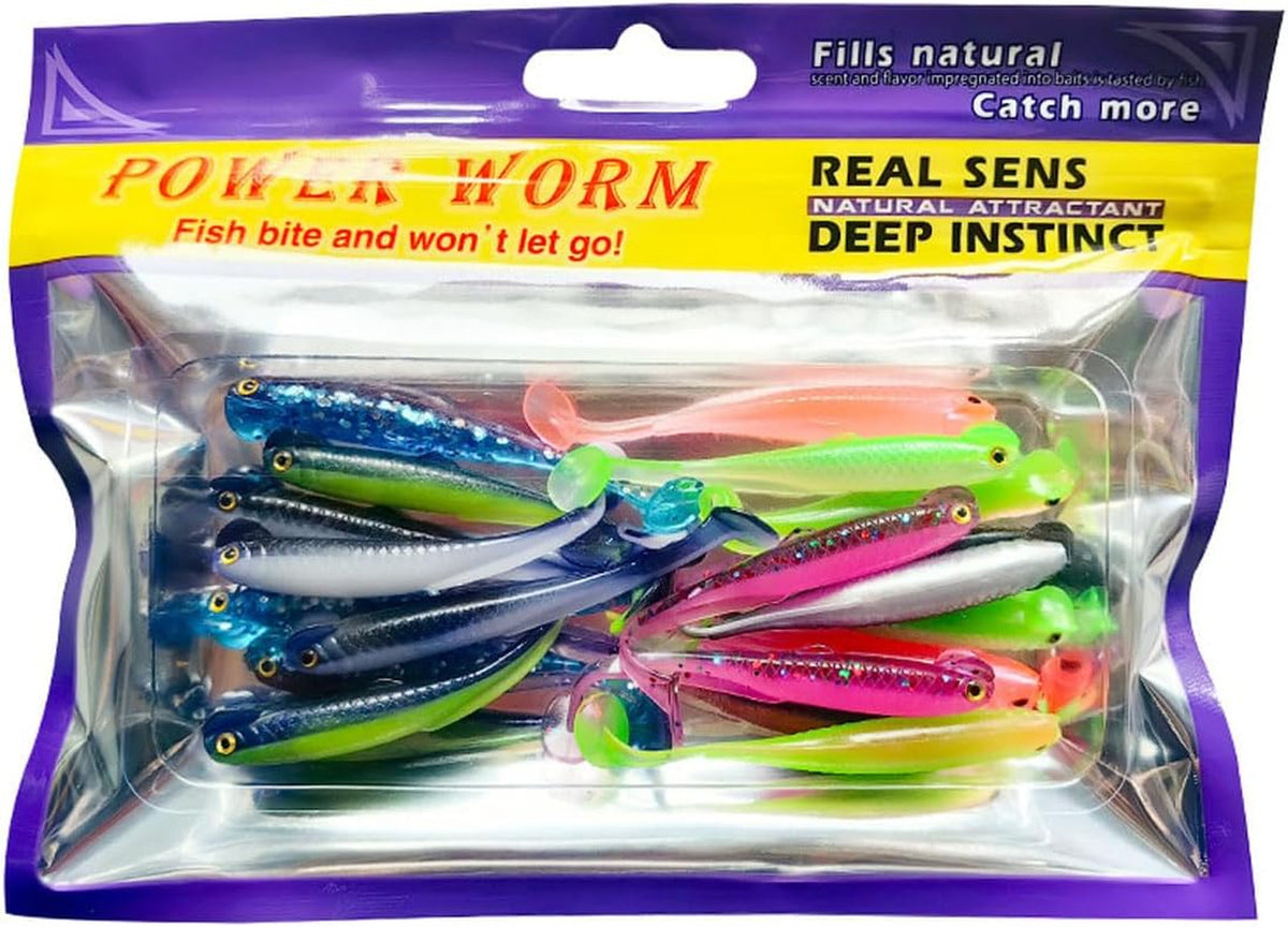 20PCS Soft Plastic Bass Lures Paddle Tail Swimbaits for Freshwater Fishing