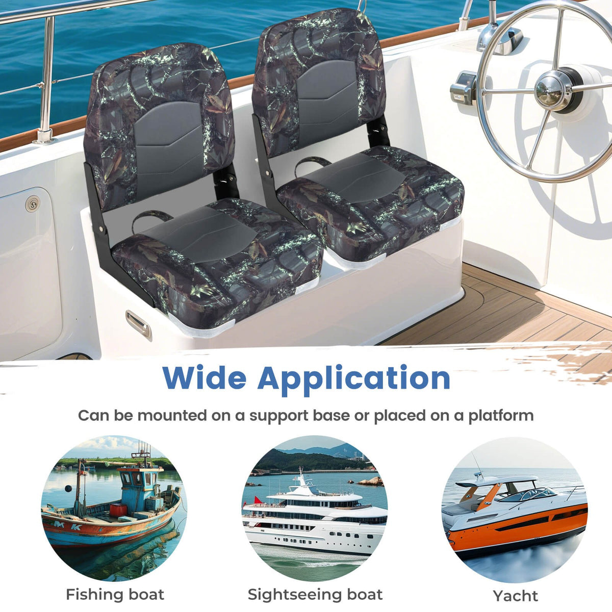 2-Pack Folding Boat Seats with Thick Cushions and Weatherproof Hinges