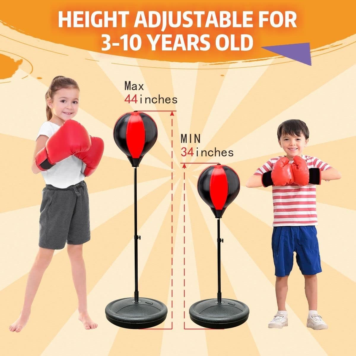 Kids Adjustable Punching Bag with Gloves - Durable Boxing Toy for Ages 3-12