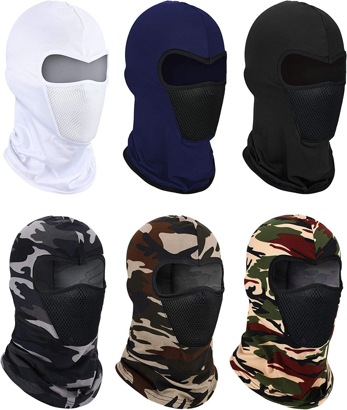 6 Pack Balaclava Face Masks - Cold Weather Motorcycle Ski Mask with Long Neck Cover