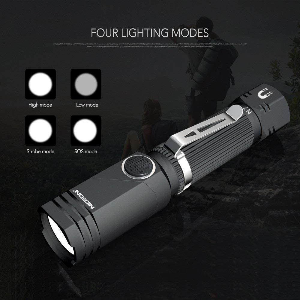 NICRON N7 Tactical Flashlight 600 Lumens Waterproof 90° Mini Torch