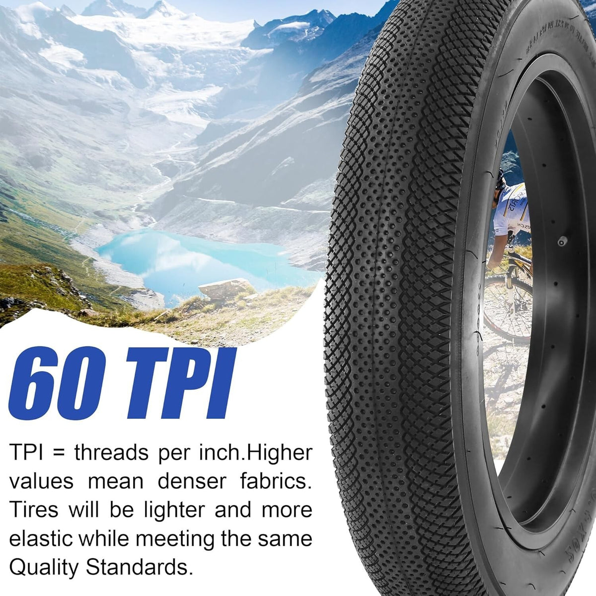 20x4.0 Fat Bike Tire - E-Bike Replacement Bicycle Tire, Puncture-Resistant, Foldable 2 Pack