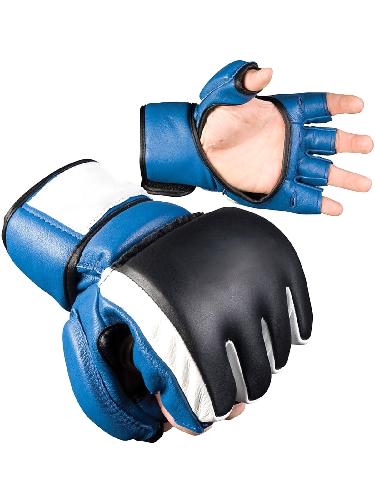 Genuine Leather MMA Gloves for Sparring - Open Palm Safety Fighting Gloves Blue