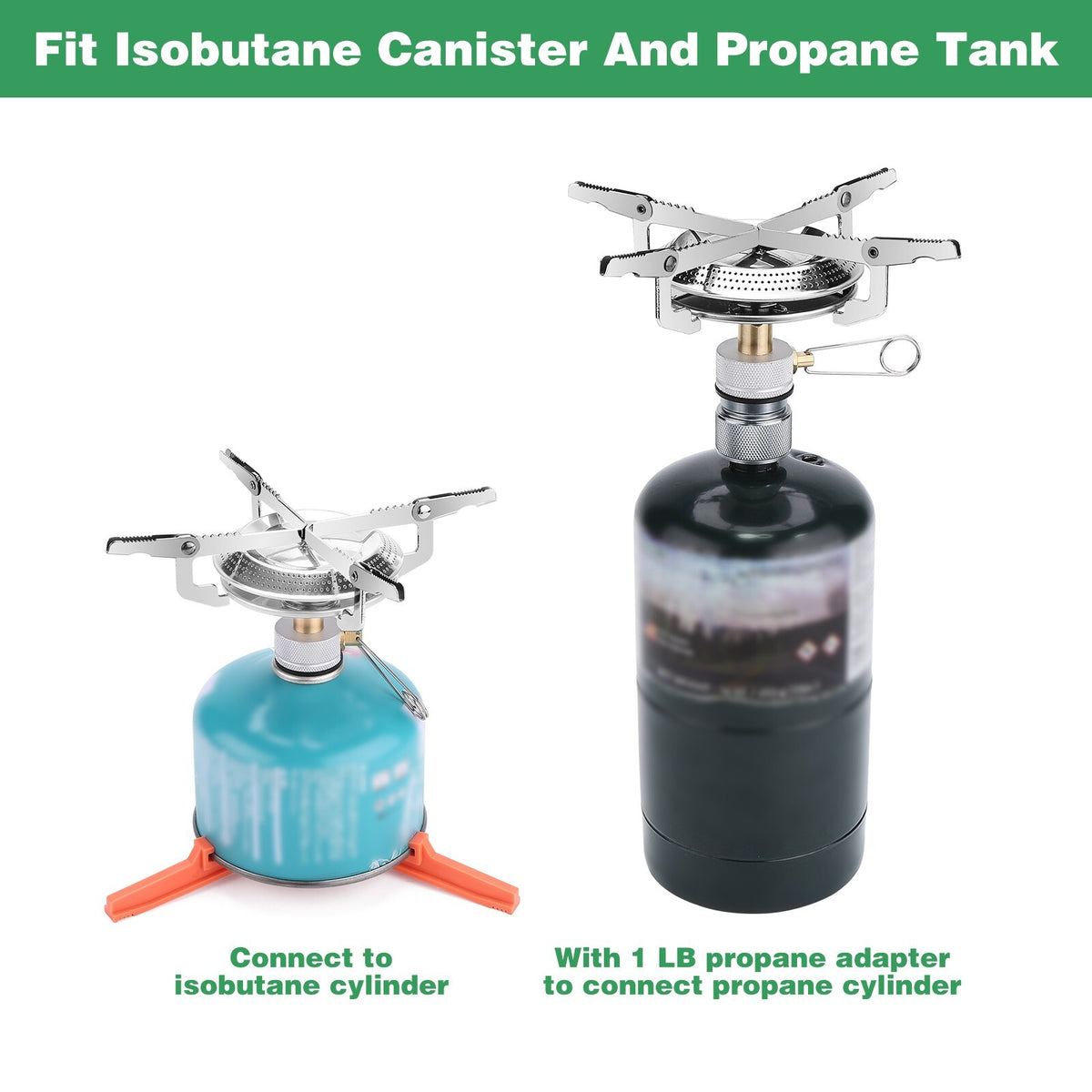 Portable Camping Stove Burner with 1LB Propane Tank Adapter for Backpacking & Outdoor Cooking