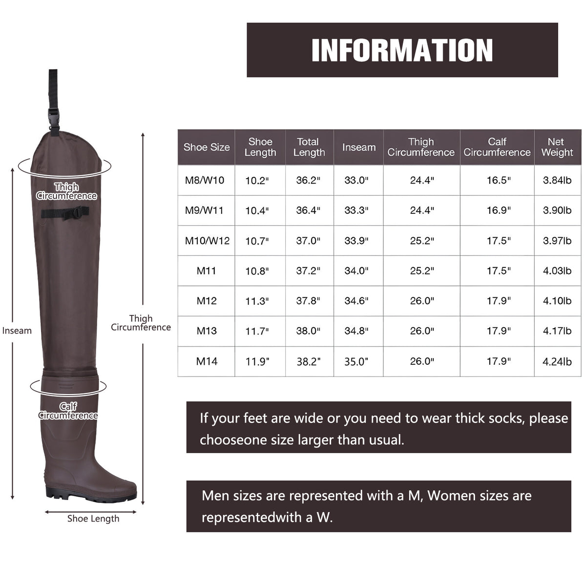 Men's Waterproof Hip Waders for Fishing and Hunting Lightweight Nylon PVC Boots