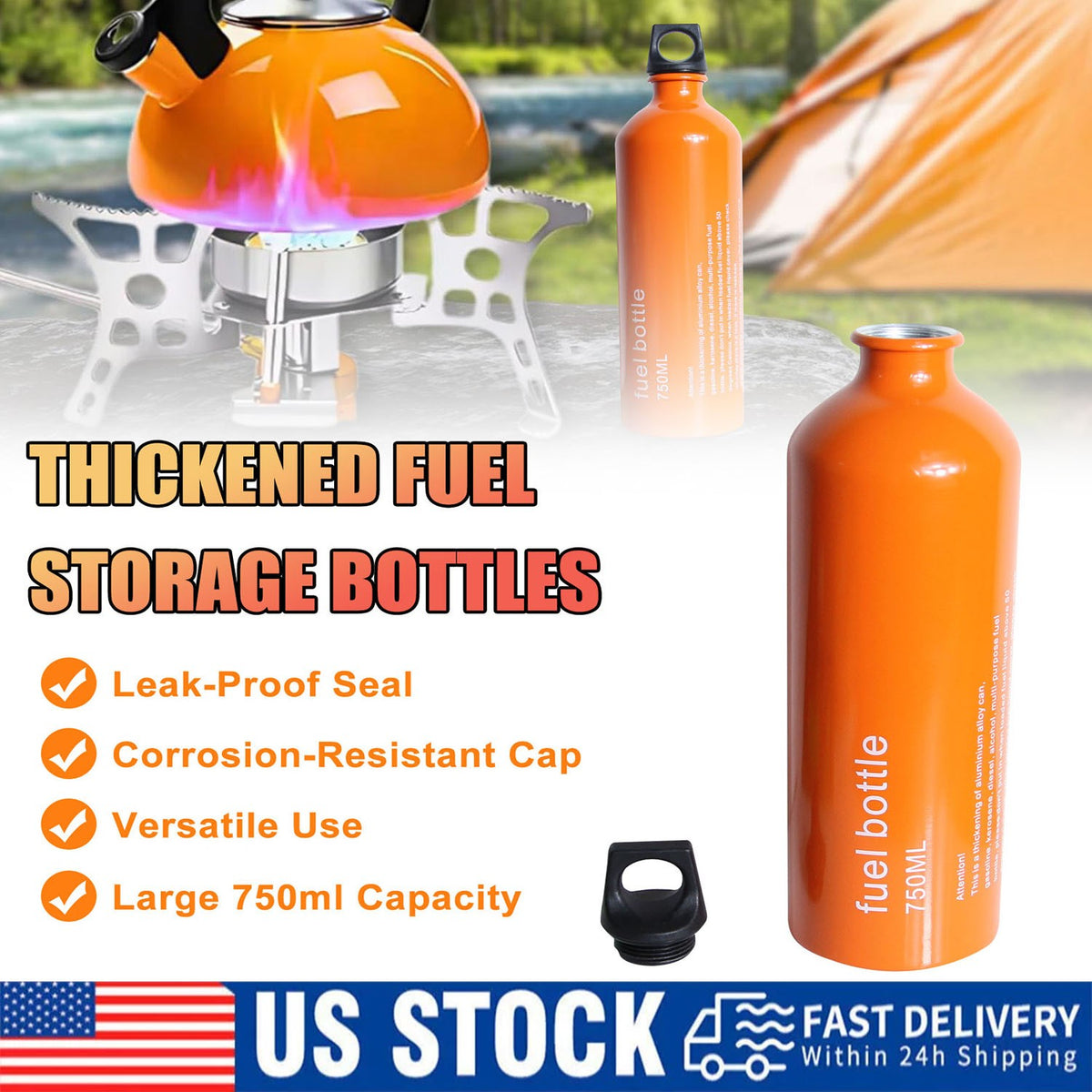 750ml Thickened Aluminum Fuel Bottle for Outdoor Camping Gasoline Storage