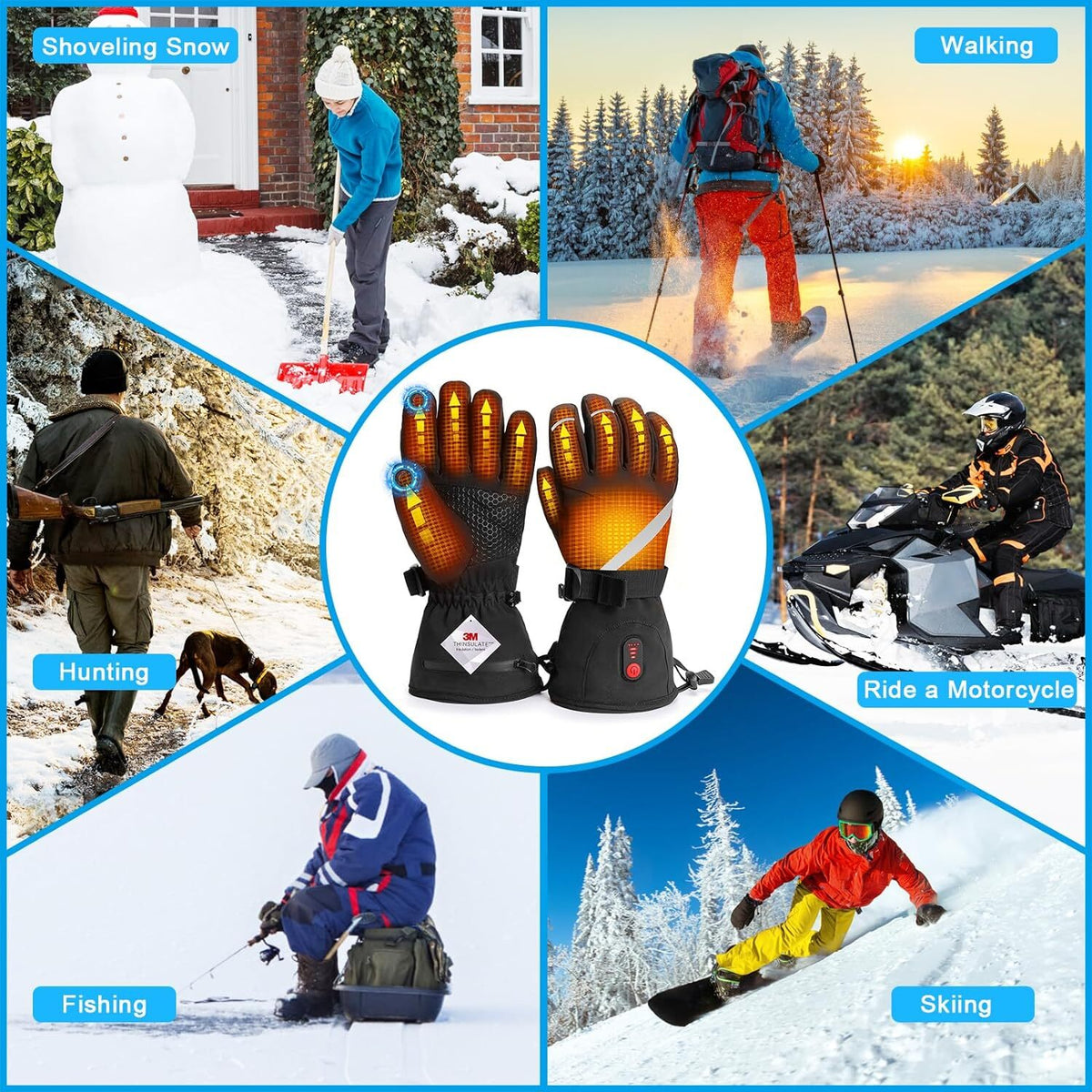Electric Heated Gloves Winter Thermal Hand Warmers Rechargeable Battery