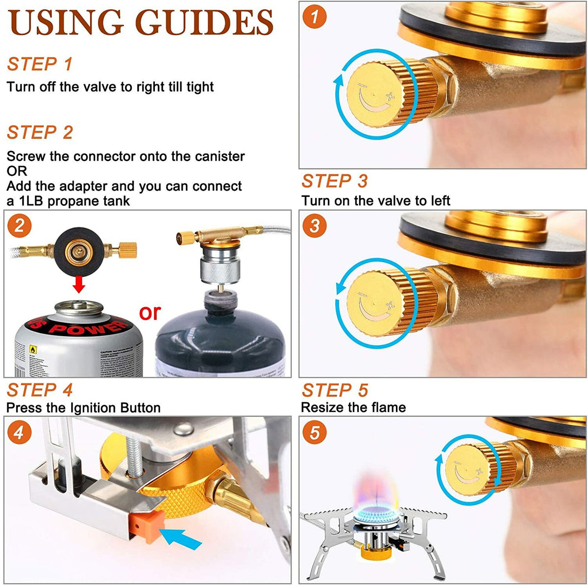 Portable Gas Camping Stove 3700W with Adapter & Piezo Ignition