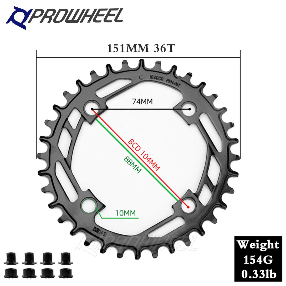 Mountain Bike Chainring with Wide-Narrow Teeth 104BCD Steel Single Chainwheel