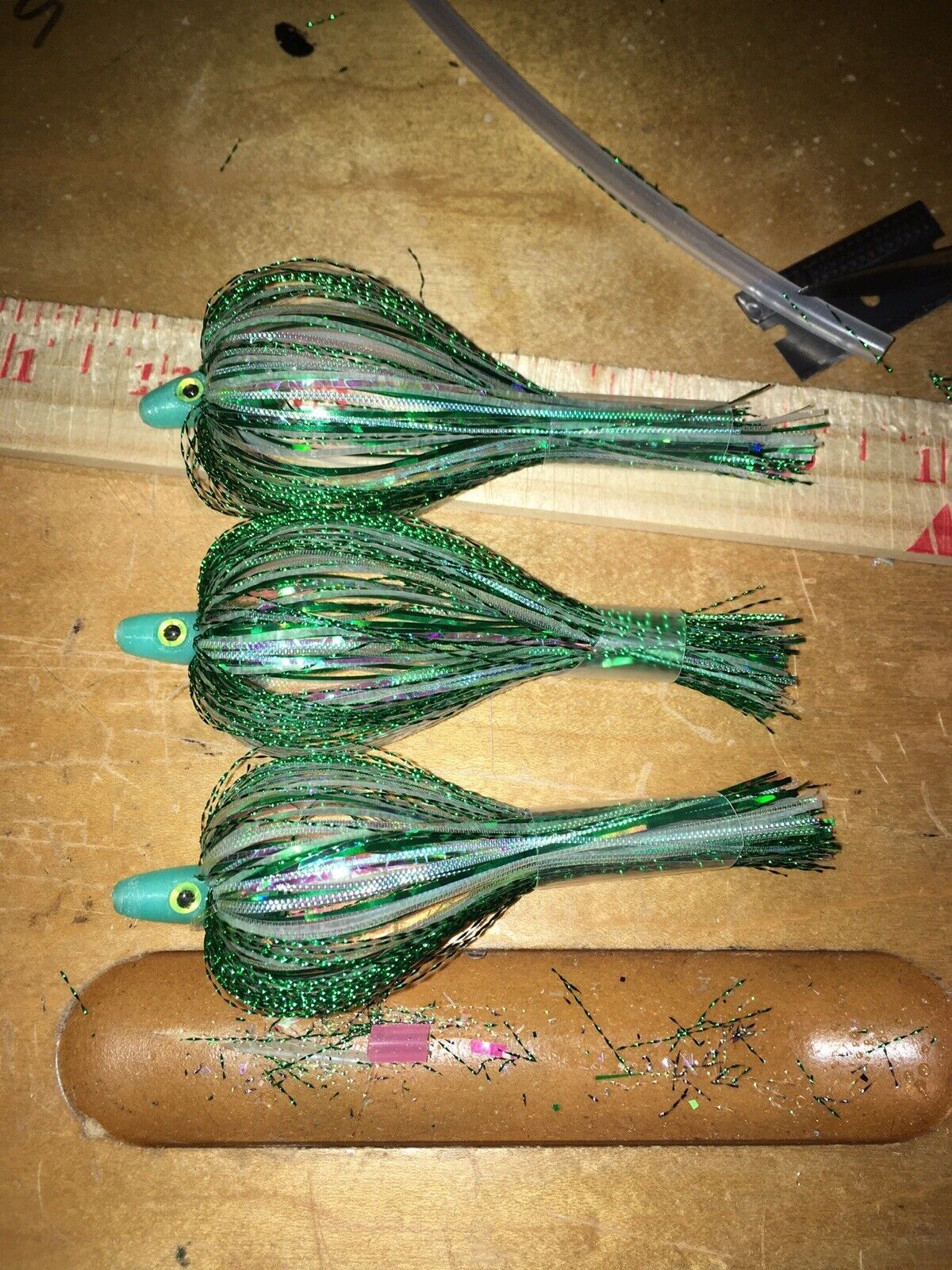 Salmon Trolling Flies Flash Bulb Series Pack of 3 - Green Glow, Unrigged, 4 Inches