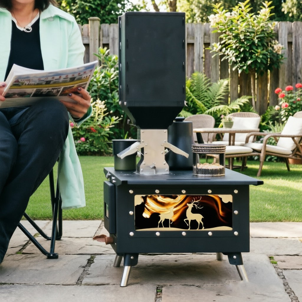 Foldable Camping Wood Stove with Chimney & Accessories - Portable Outdoor Heater & Cooker
