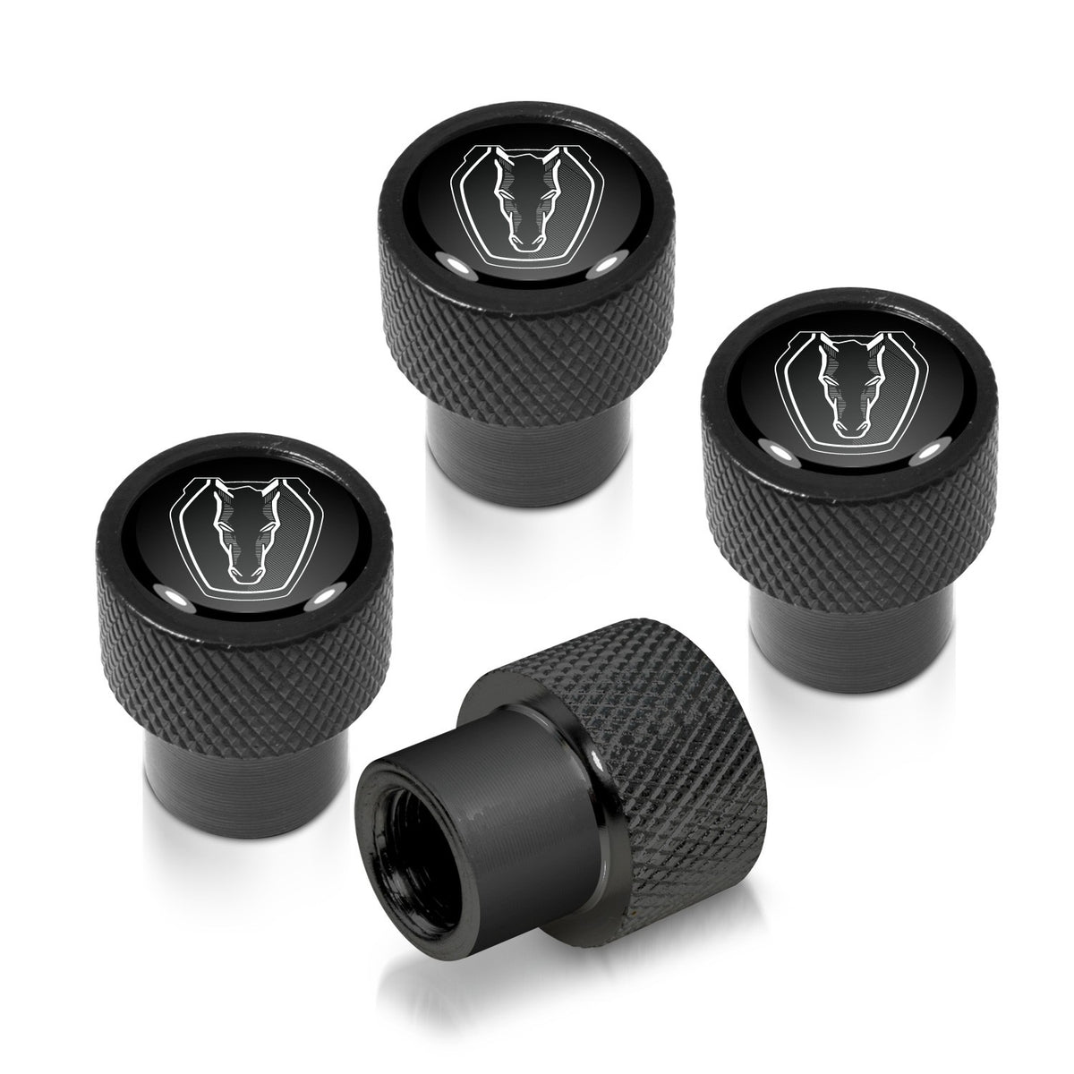 Black Diamond-Cut Tire Valve Caps for Ford Mustang Dark Horse - Set of 4