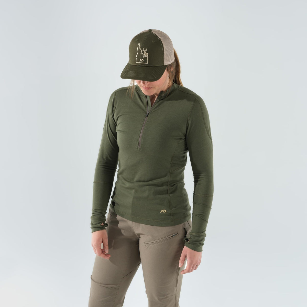 Women's Wick Quarter Zip Pullover - Conifer Green, Lightweight Outdoor Layer