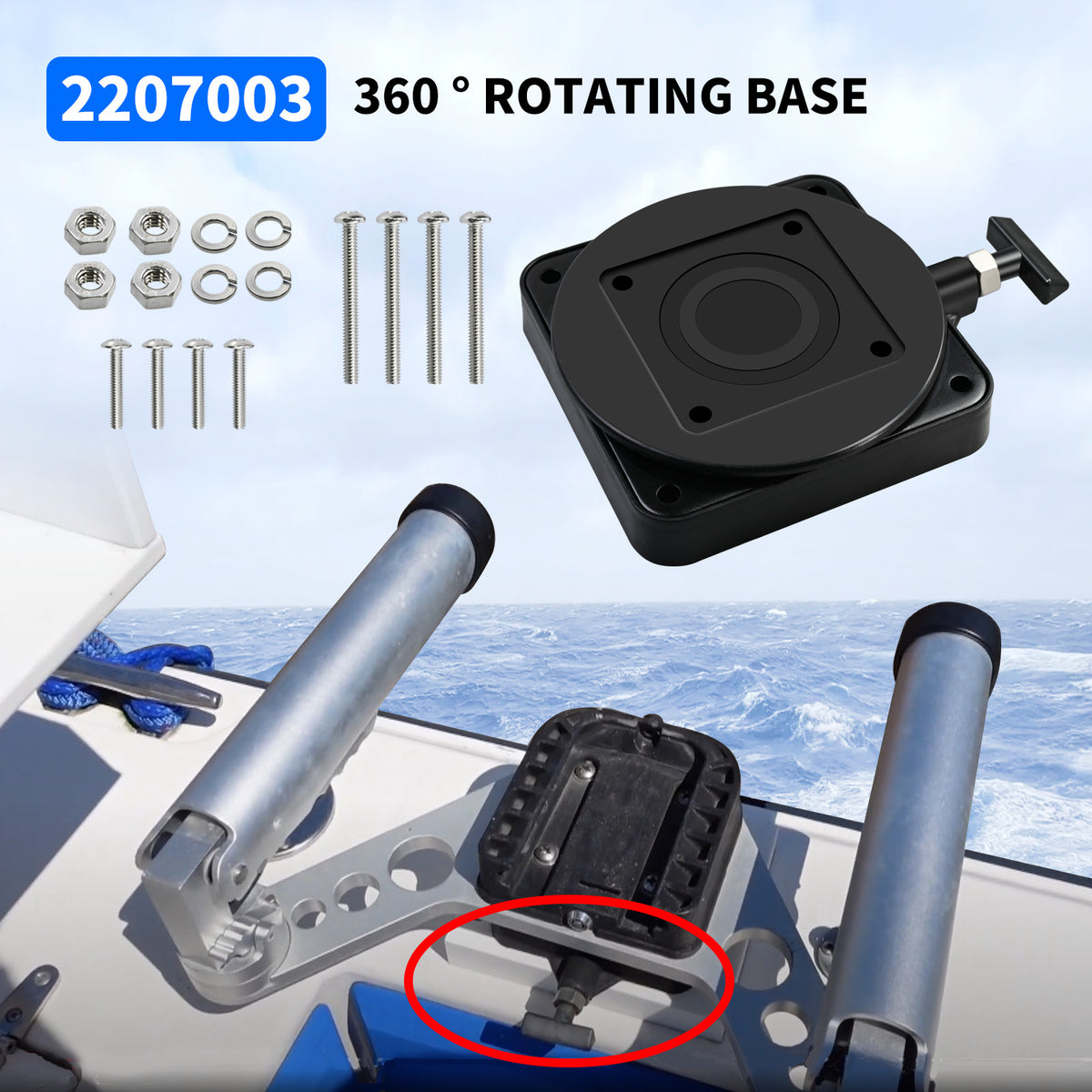 Cannon Downrigger Swivel Mounting Base - Surface or Rail Mount, 360° Rotation