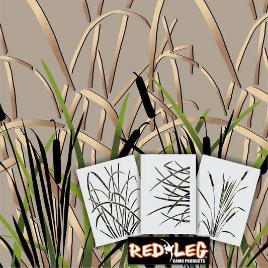 Duck Boat Camo Stencil Kit - Marsh Grass & Cat Tail Pattern, 3-Piece Set