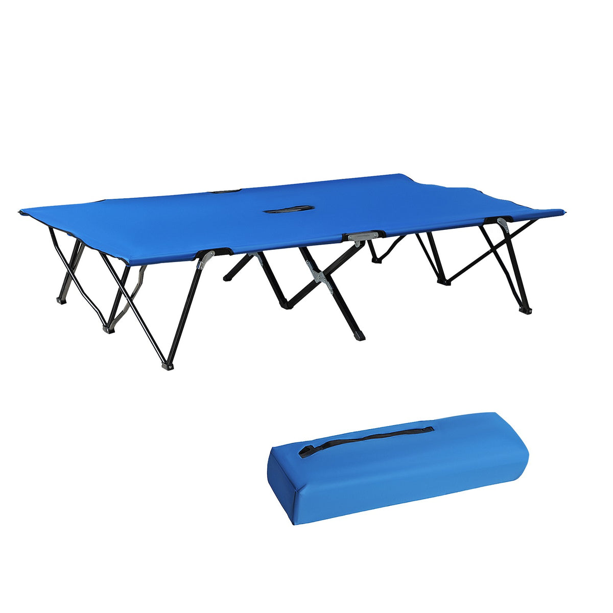 Two-Person Folding Camping Cot with Carry Bag Blue - Support Up to 300 lbs