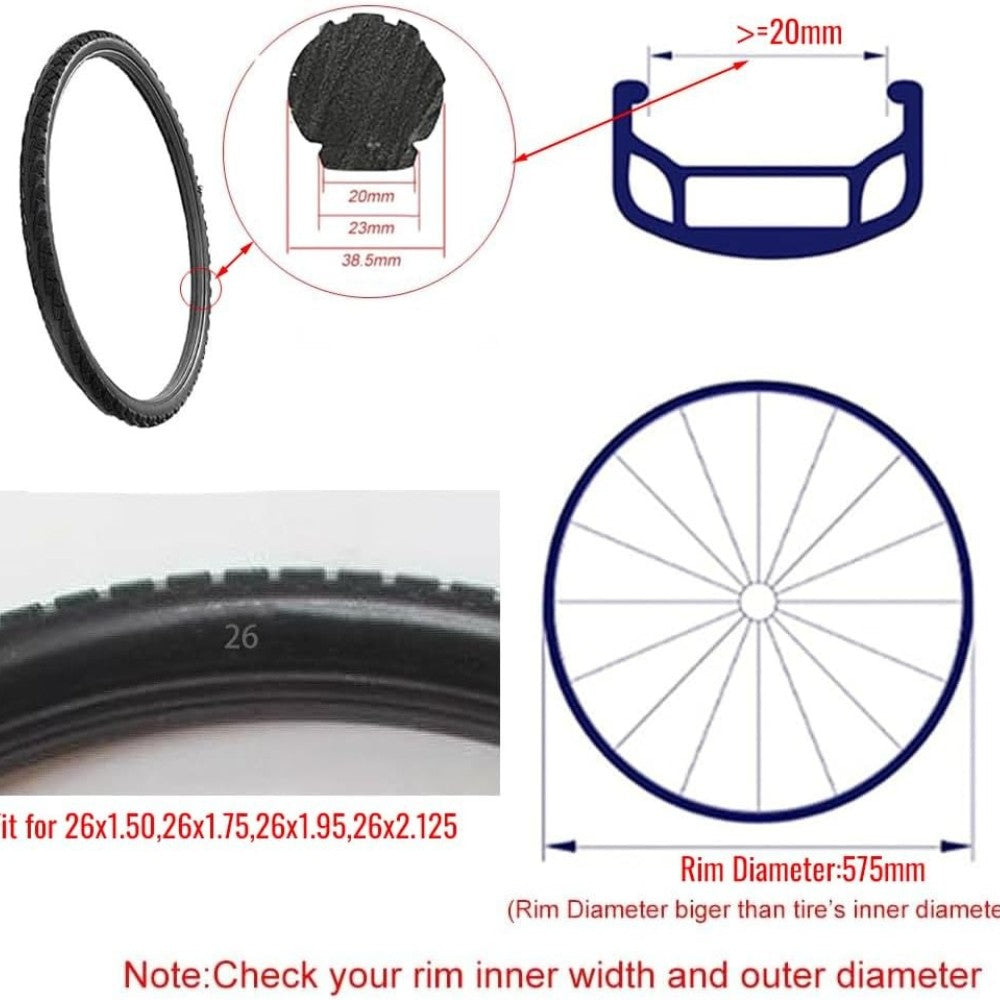2Pcs High-Density Solid MTB Bike Tires 26x1.50-2.125 No Air Inflation