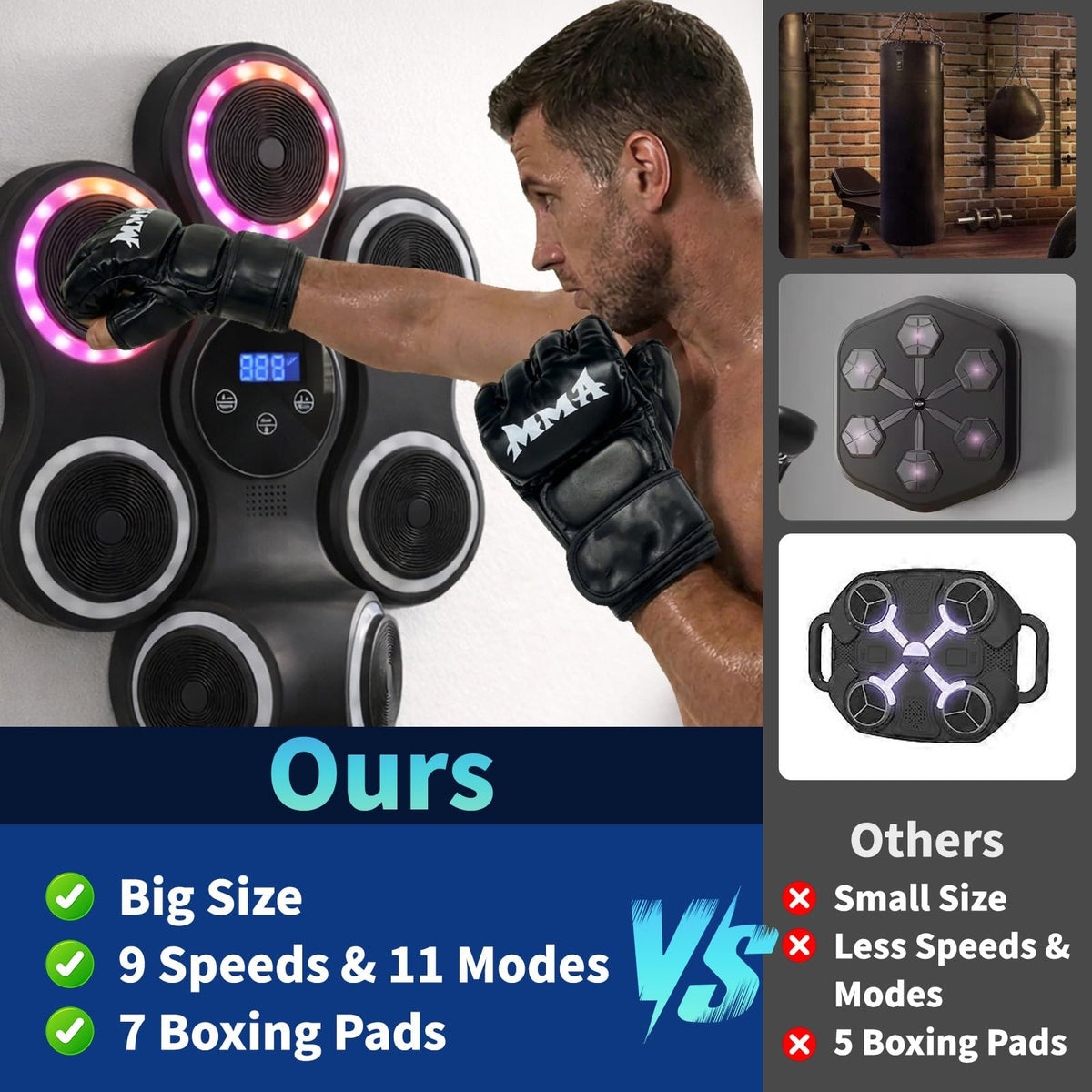 Adult Music Boxing Machine with Gloves, 11 Modes, Bluetooth & Impact Pads