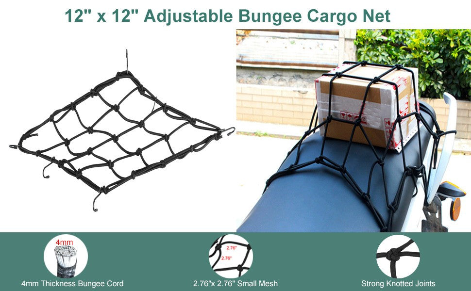Heavy-Duty Motorcycle Cargo Bungee Net 12x12 Inches - 2 Pack