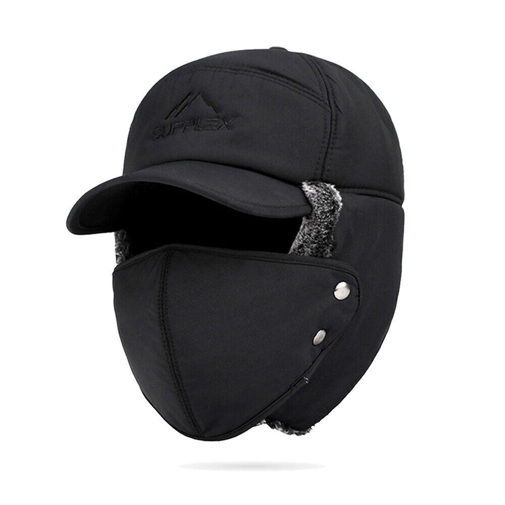 Winter Trapper Hat with Removable Face Mask Windproof Fur Ear Flap Ski Cap