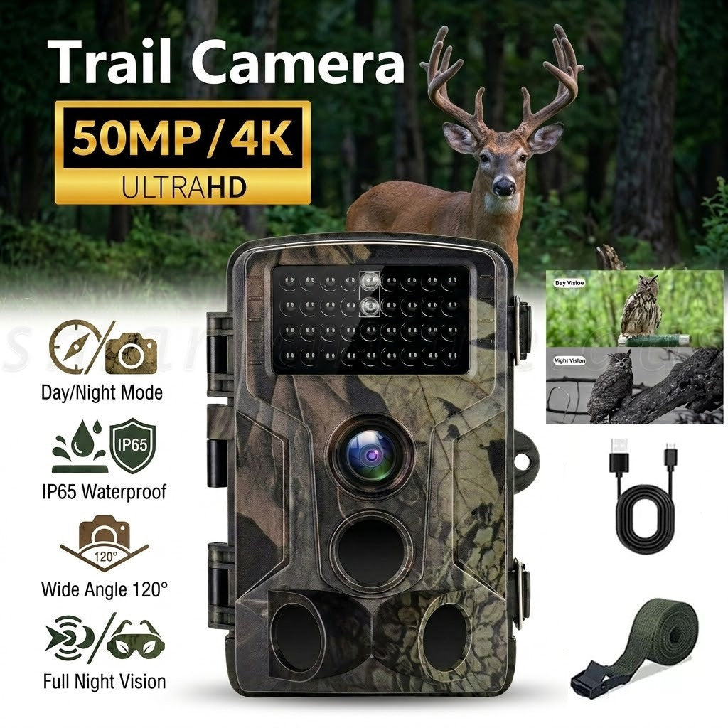50MP 4K Wildlife Trail Camera Night Vision Waterproof Motion Camera